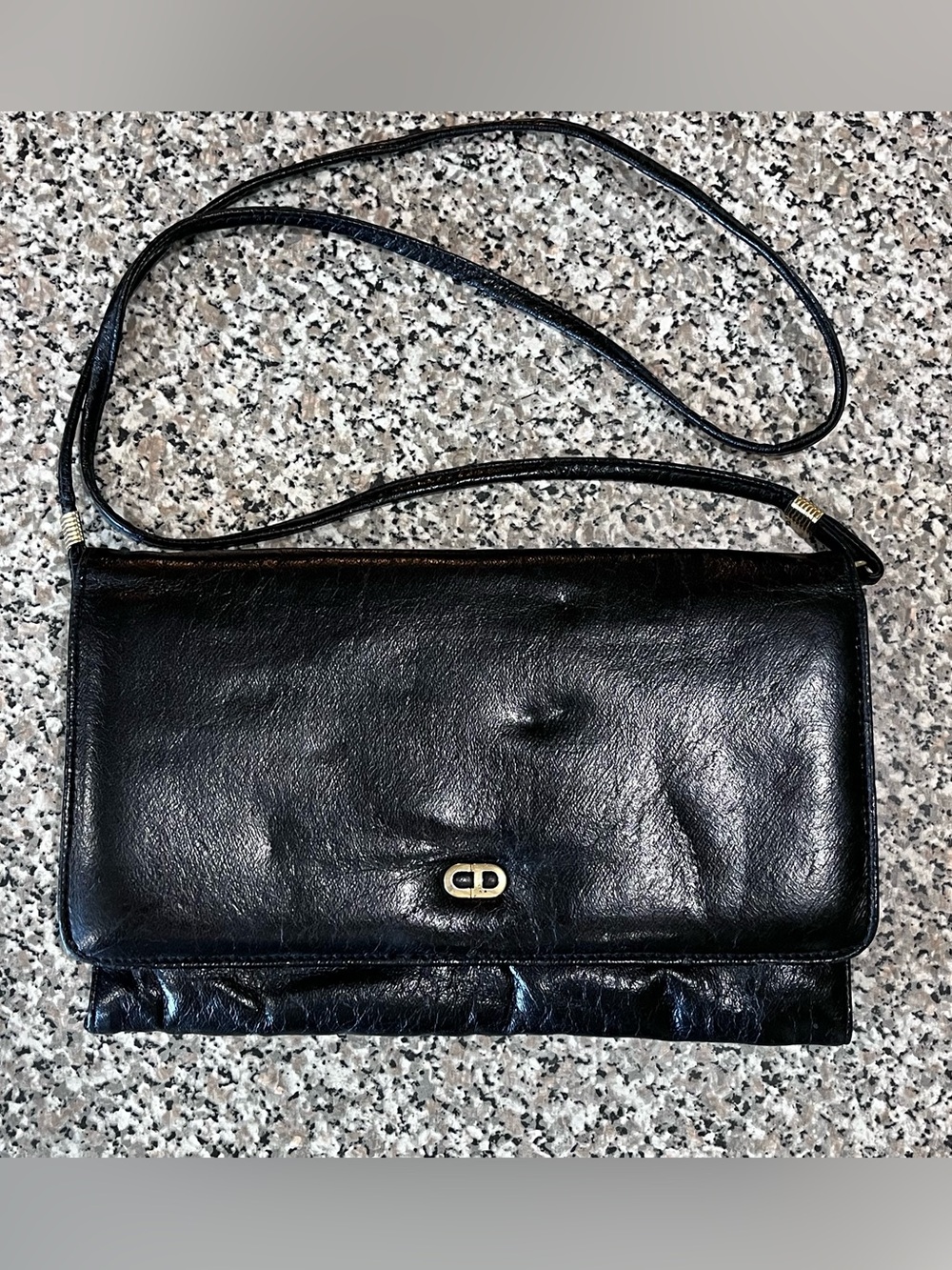 Vintage Christian Dior Black Leather Bag Purse CD